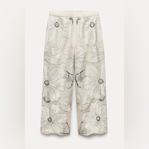 Zara Embroidered Straight Leg Pants, ZW Collection | Small